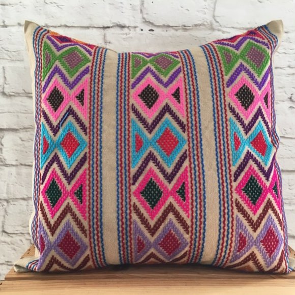 Handmade Hand Embroidered Mexican Pillow Cover - Mexican Home Decor - Picture 1 of 3